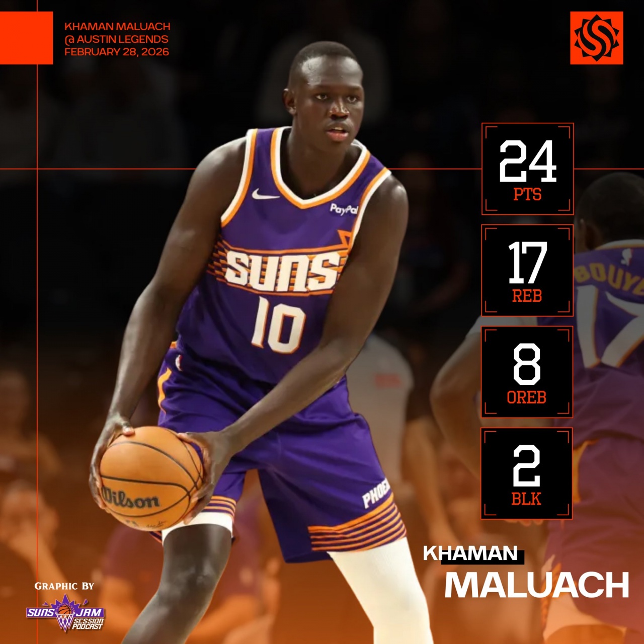 开云线上入口-好兄弟~太阳10号秀马卢阿奇G联盟轰24分17板 2米16秀砸板接球暴扣